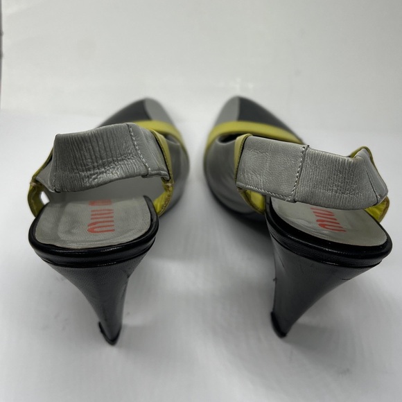 Miu Miu Sz 35 Leather Colorblock Slingback Heels Shoes - Picture 7 of 15